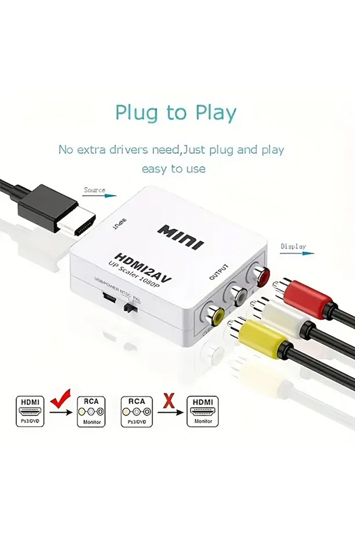 Hdmı To Rca 1080p Tos Av Çevirici Dönüştürücü Tv Tüplü Televizyon Scart Av Video Adaptor Skart