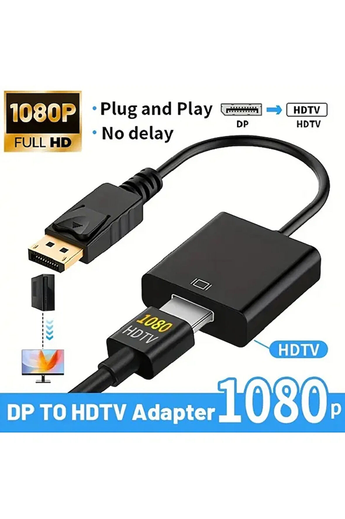 Displayport To Hdmi Kablo Display Port Çevirici Dönüştürücü Adaptör 1080p Full Hd Dönüştürücü