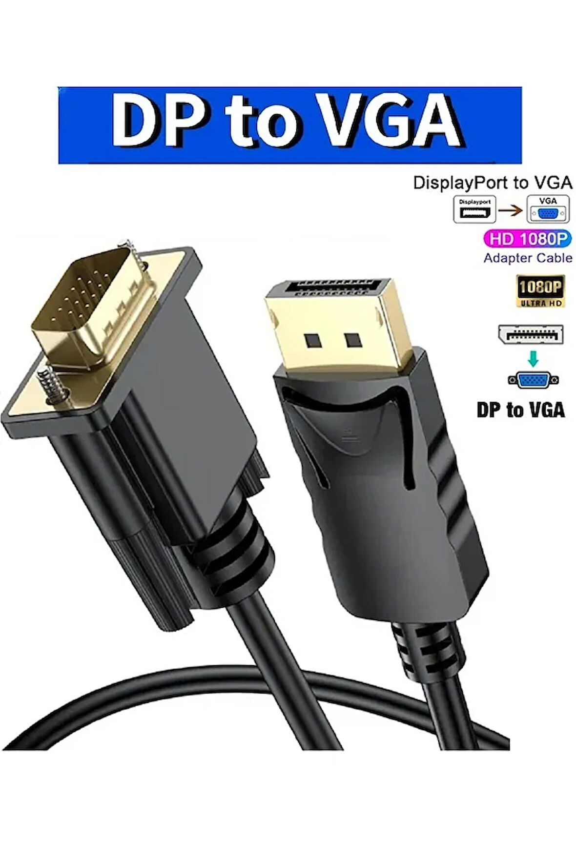 1.8 Metre Displayport Vga Adaptörü Kablo Erkek Dönüştürücü Hd 1080p 1.8mt Displayport Dp Vga Kablosu