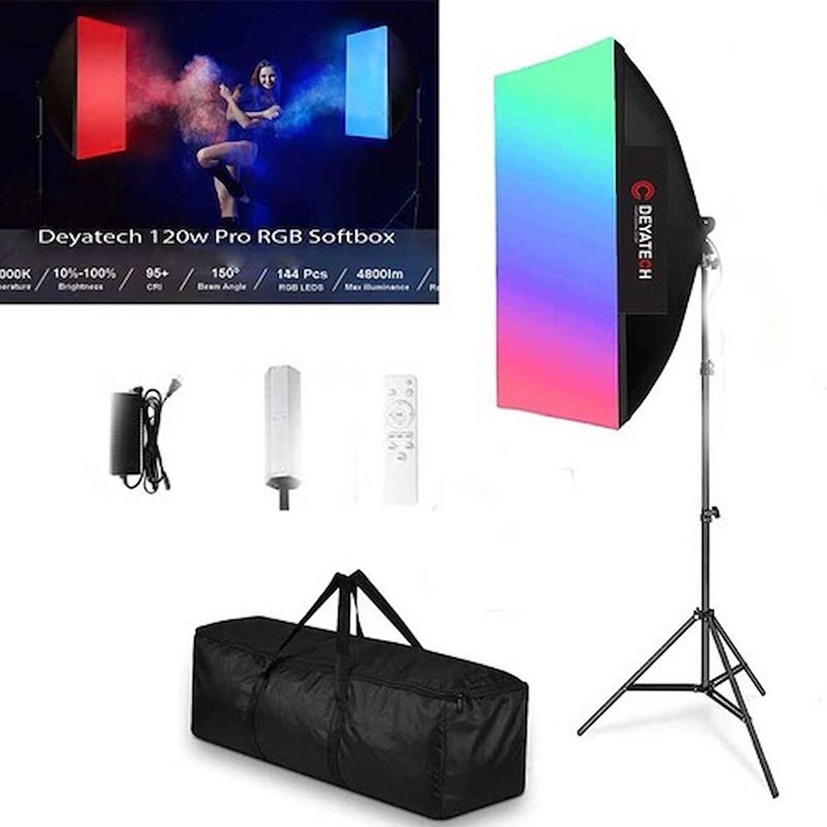 Deyatech 120W Rgb Softbox 60X90CM 3000-5500K LED Video ve Fotoğraf Çekim Işıgı Renkli Işık