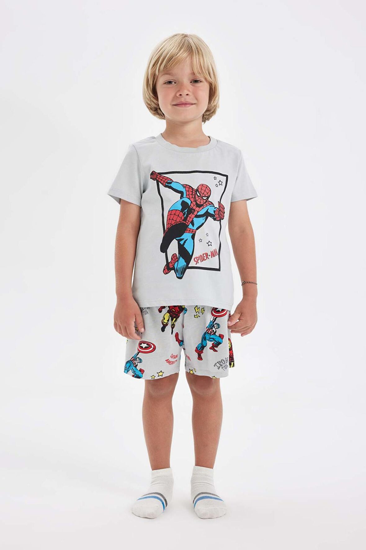 Erkek Bebek Marvel Comics Penye Uzun Kollu Şort Pijama Takımı