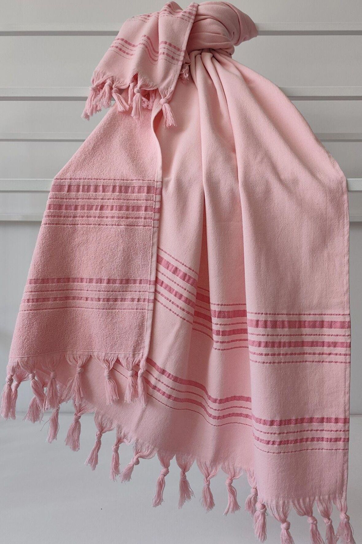 Sevim Pembe Çizgili Pamuk Havlu Peştemal - Yumuşak Ve Yüksek Su Emici - 90x170cm