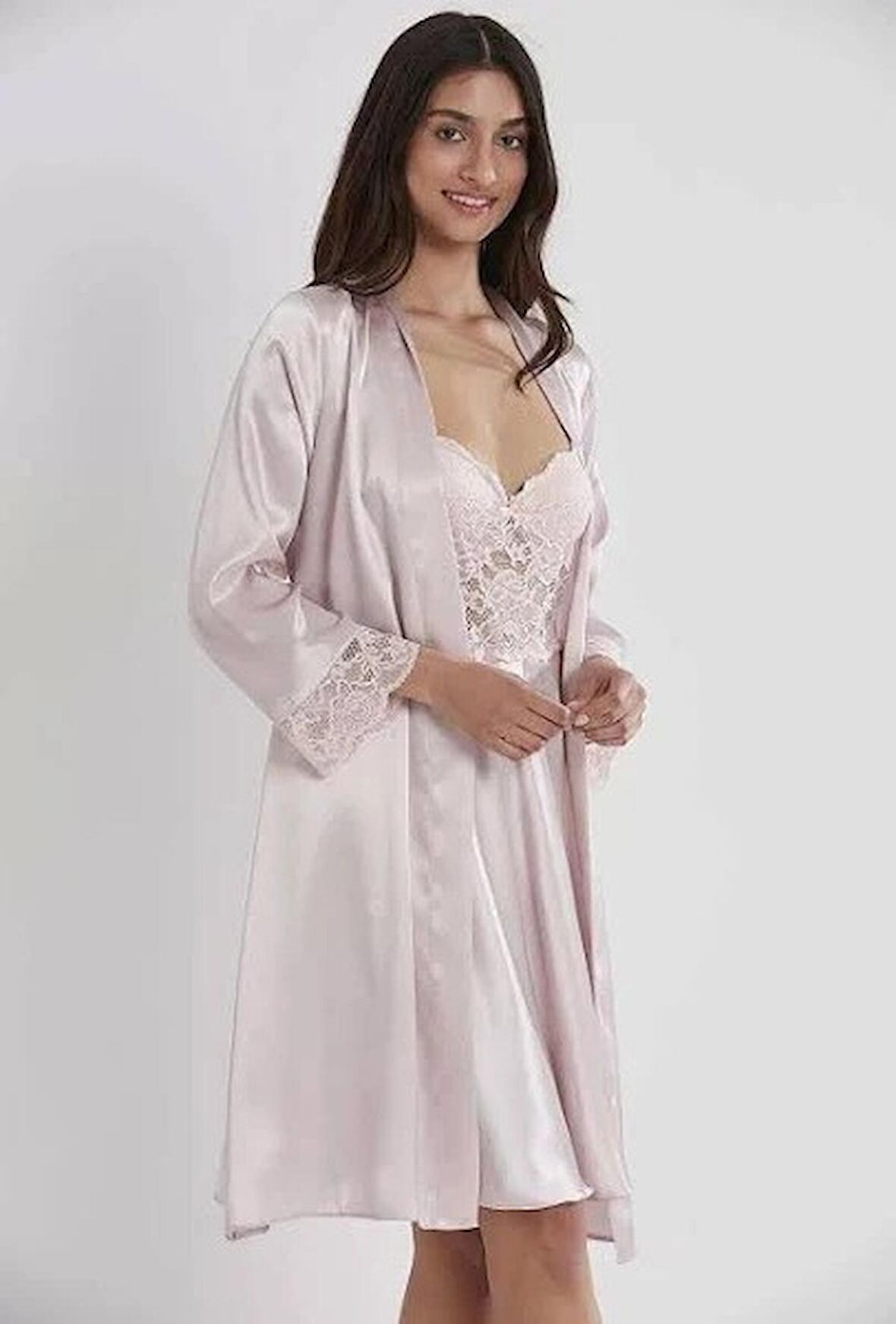 Pierre Cardin Kadın Saten Gecelik Sabahlık Takım-13784