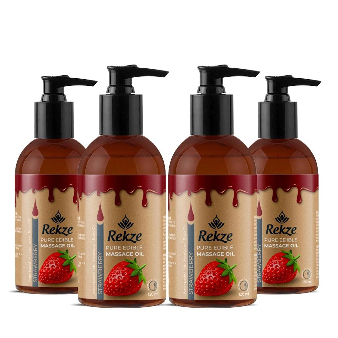 Rekze Masaj Yağı 4'lü Ekonomik Set - Çilek Aromalı Vücut Aromaterapi 120 ml