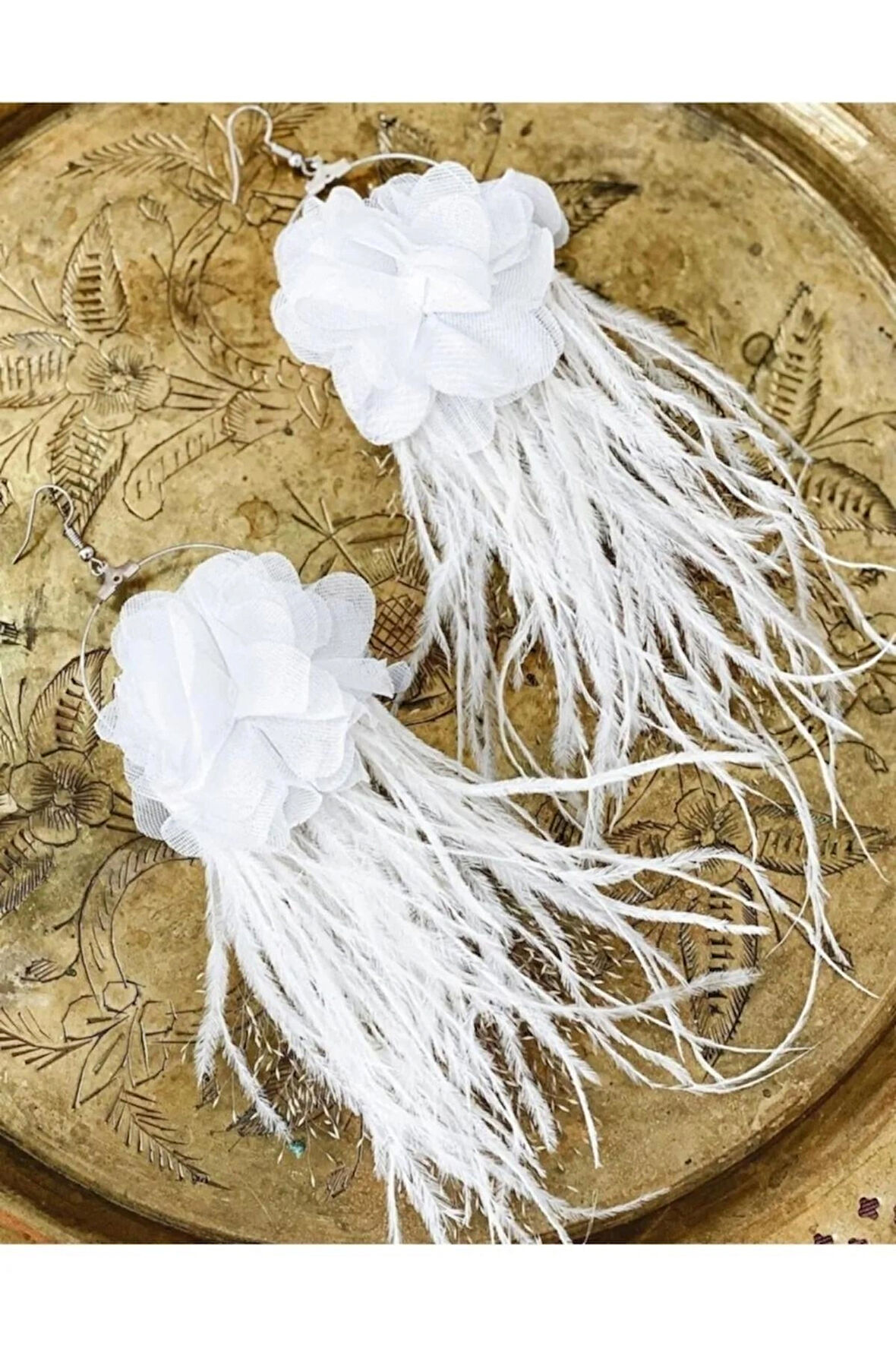 Gelin Küpesi Lazer Gül Ve Saçaklı Gelin Küpesi Kına Düğün Küpesi