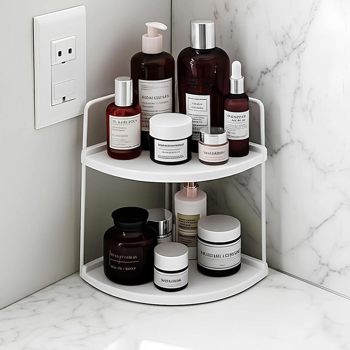 Dekoratif 2 Katlı Raf | Çok Amaçlı Organizer Paslanmaz Çelik & Ahşap Stand – Salon, Mutfak, Banyo, Çalışma Alanı İçin