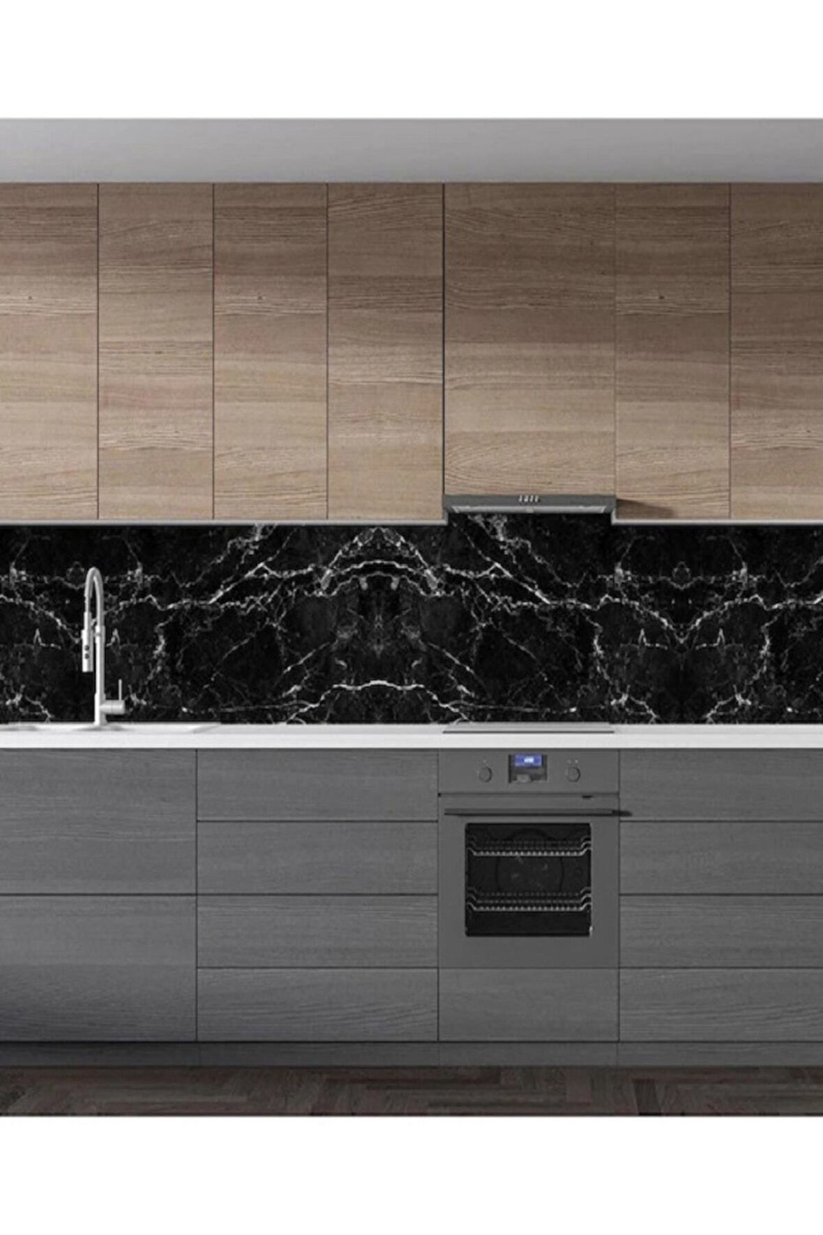 Mermer Desenli Siyah Tezgah Arasi Folyo Kaplama 5 Metre Tezgah Dolap Mutfak Kağıdı Yapışkanlı