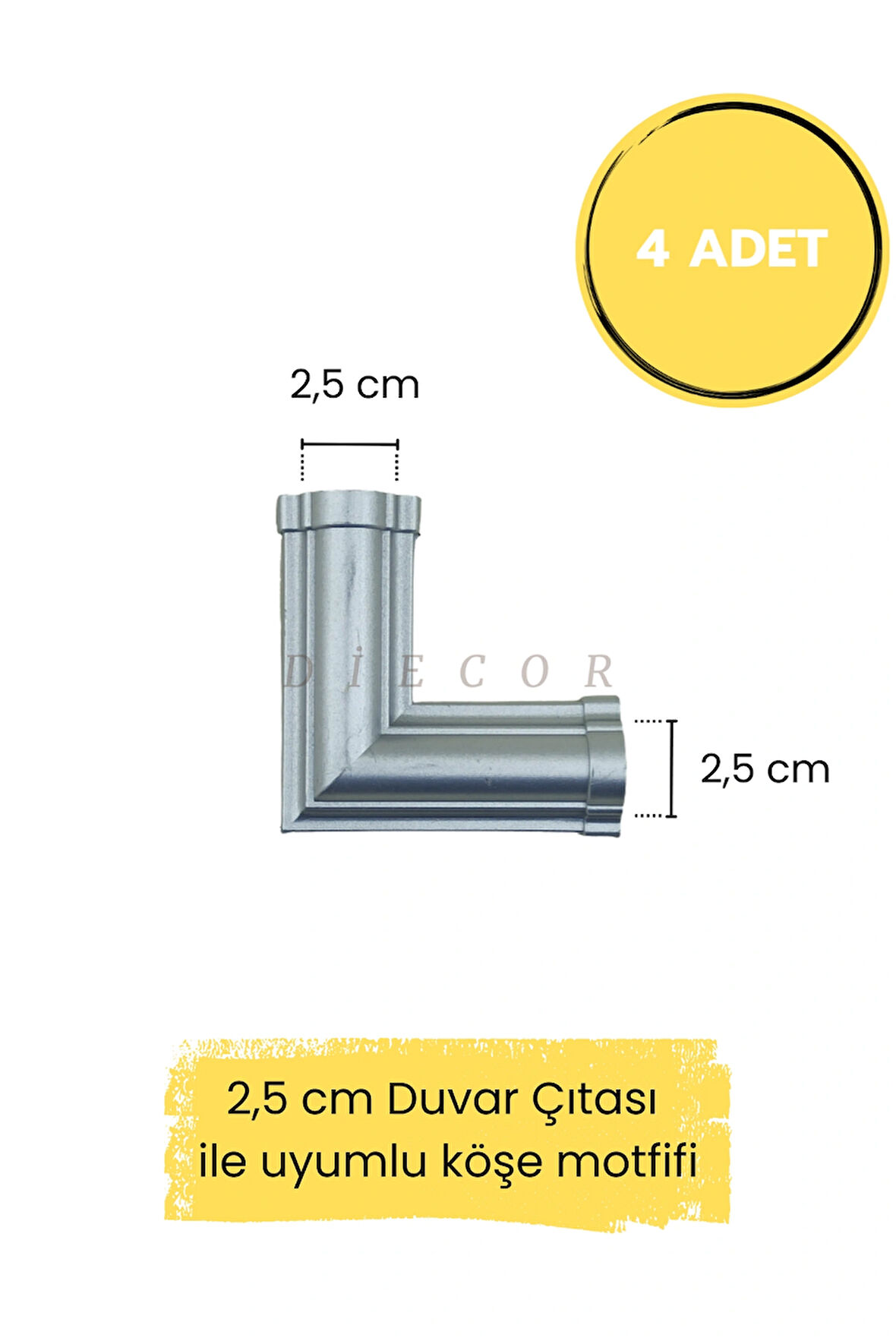 Dekoratif Polimer 2,5 cm Duvar Çıtası Uyumlu Köşe Motifi