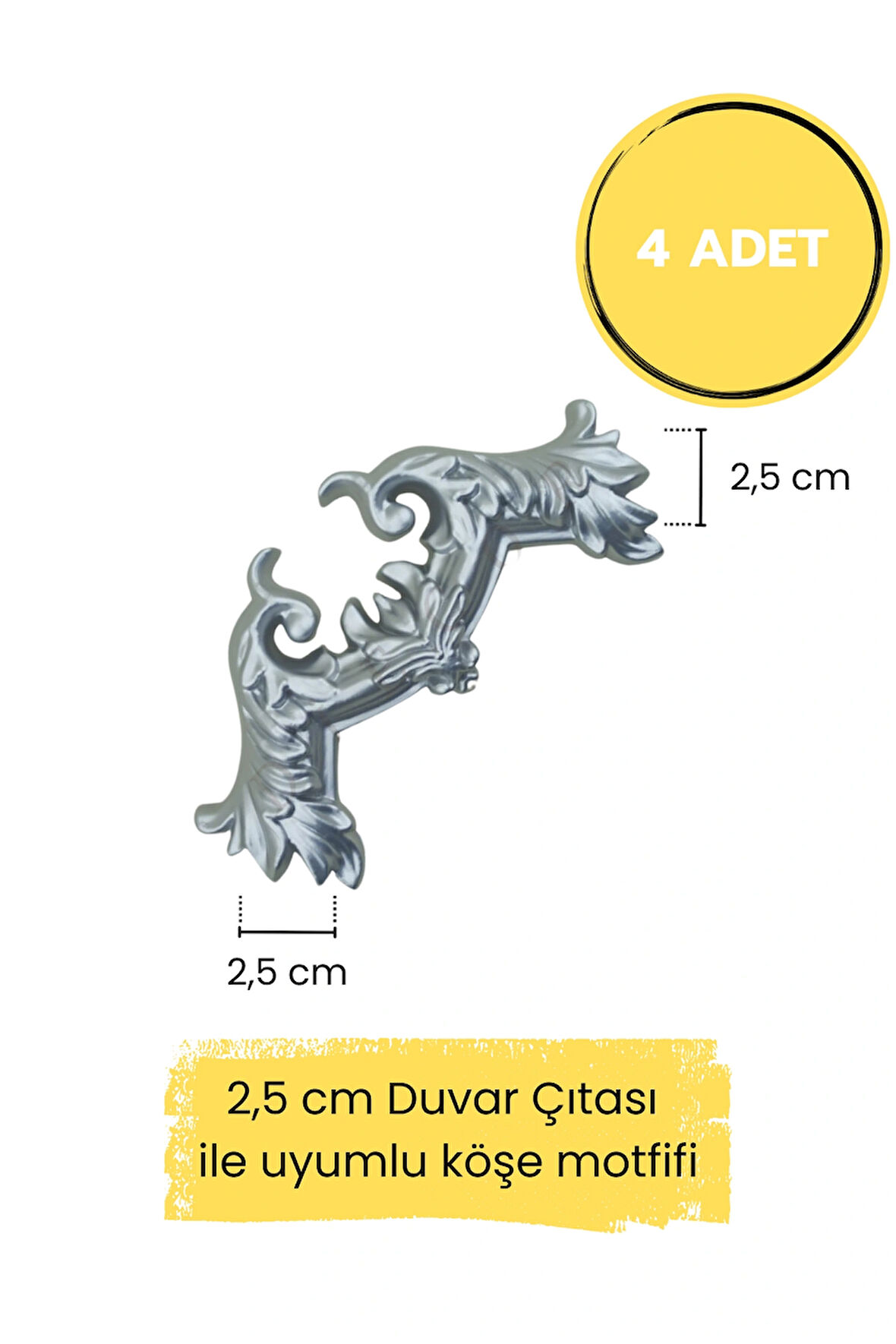 Dekoratif Polimer 2,5 cm Duvar Çıtası Uyumlu Köşe Motifi