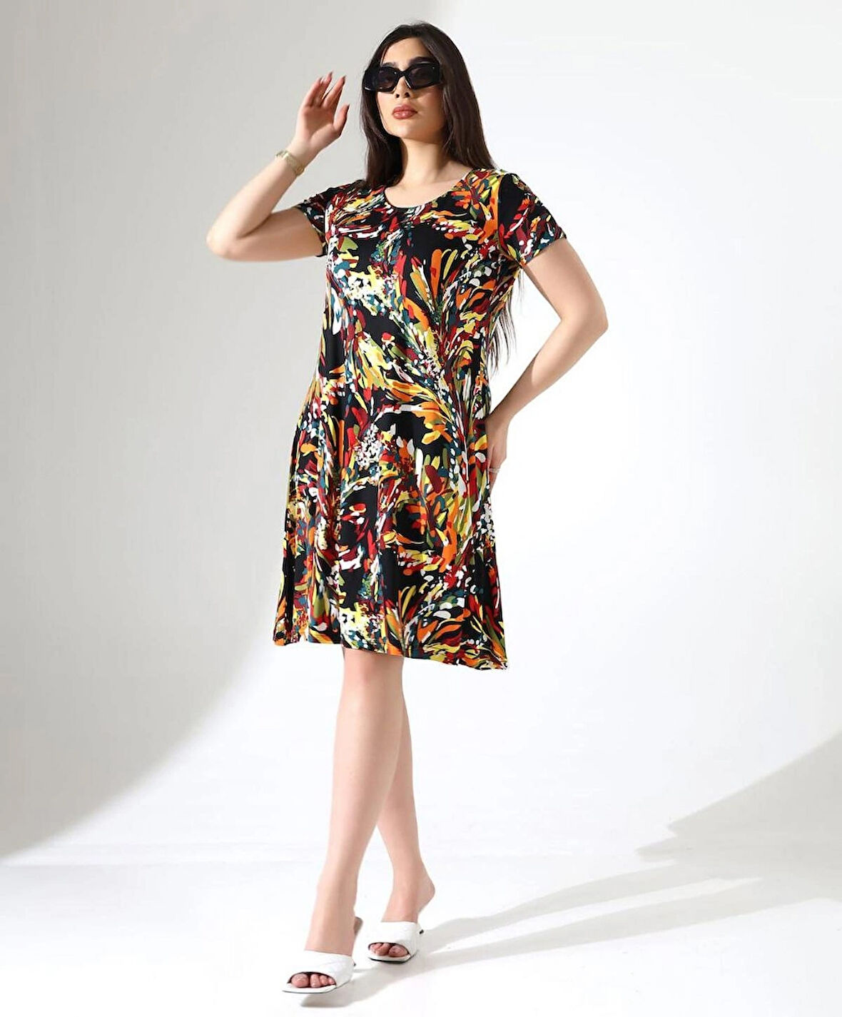 KADIN BÜYÜK BEDEN VİSKON İÇ GÖSTERMEZ ÇAN ELBİSE