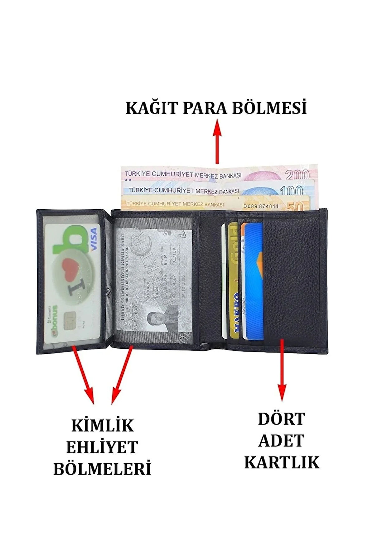 Deri Erkek Kartvizit&kartlık Ehliyet Kimlik Ve Banknot Para Bölmeli