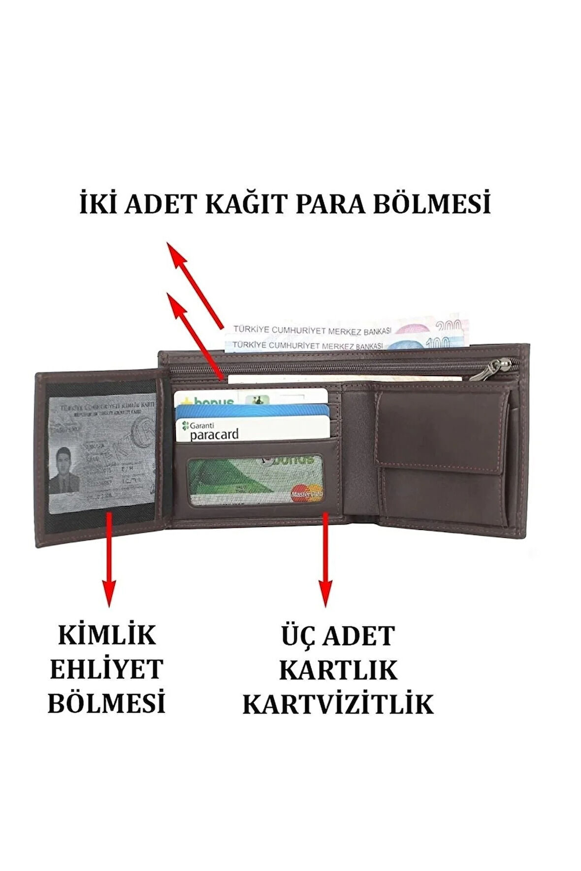 Deri Kartvizitlik&cüzdan Ehliyet Kimlik Bozuk Ve Kağıt Para Bölmeli Kartlık