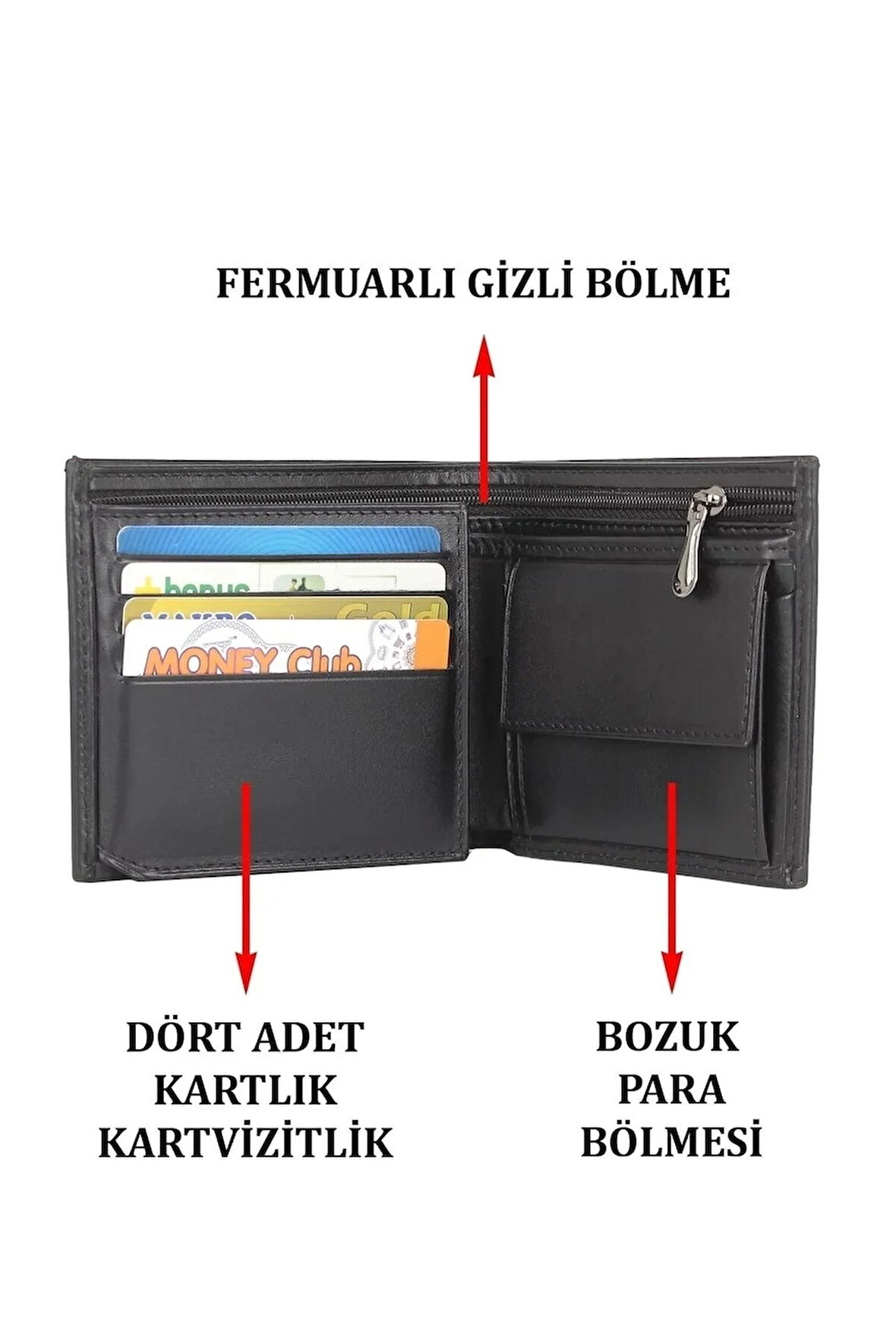 Siyah Deri Kartvizitlik&cüzdan Ehliyet Kimlik Bozuk Ve Banknot Para Bölmeli Kartlık