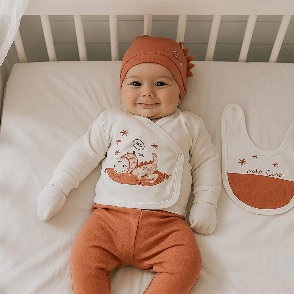 MİLAYS Dinazorlu Süzene Nakışlı %100 Pamuklu Yenidoğan Kıyafetleri 5'li Hastane Çıkışı Zıbın