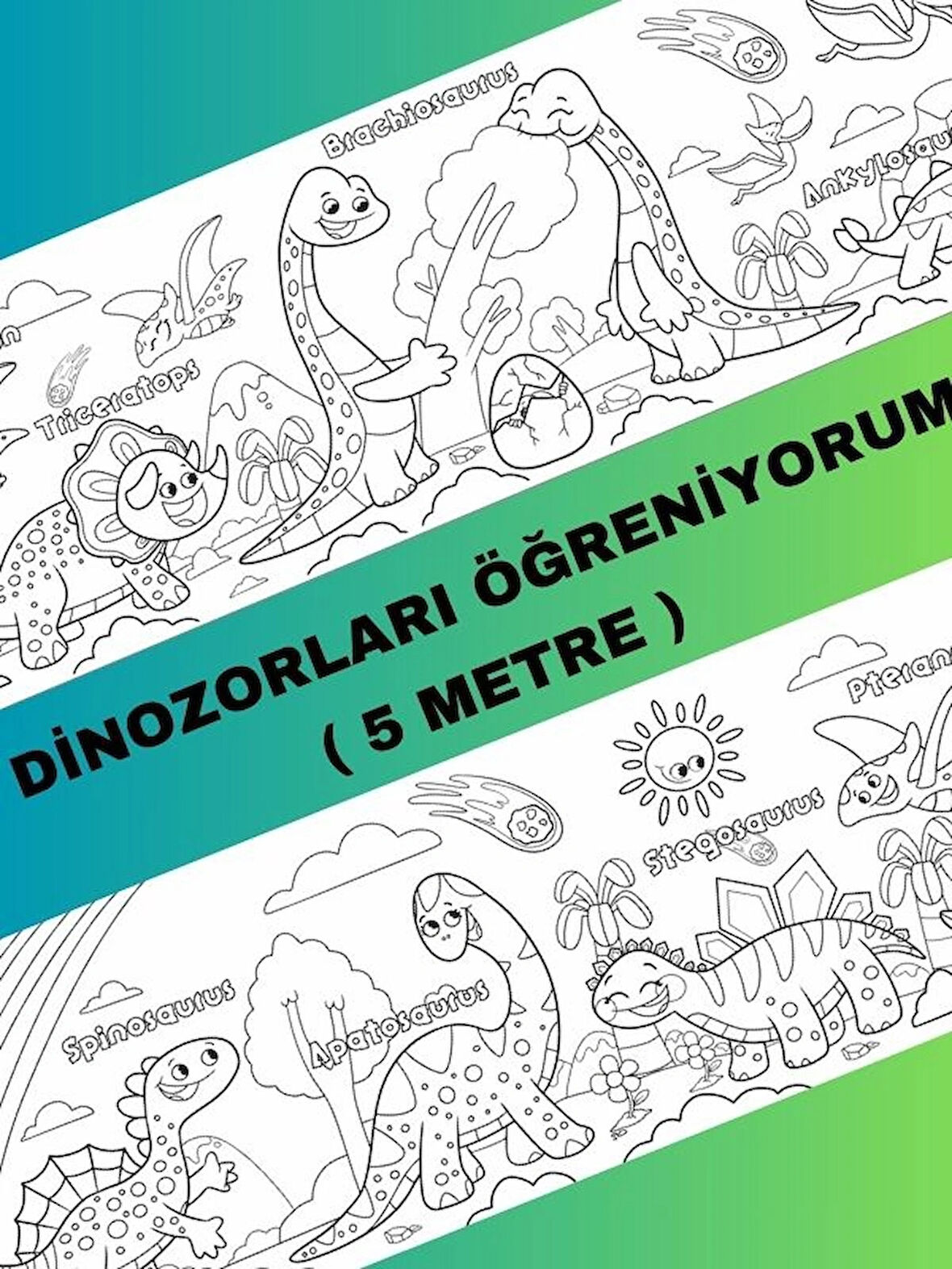 Dinozorları Öğreniyorum Eğlenceli Boyama Kağıdı – 5 Metre