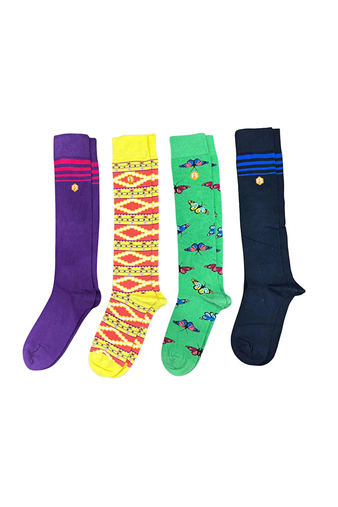 Kadın Renkli Desenli Pamuklu Dizaltı Çorap