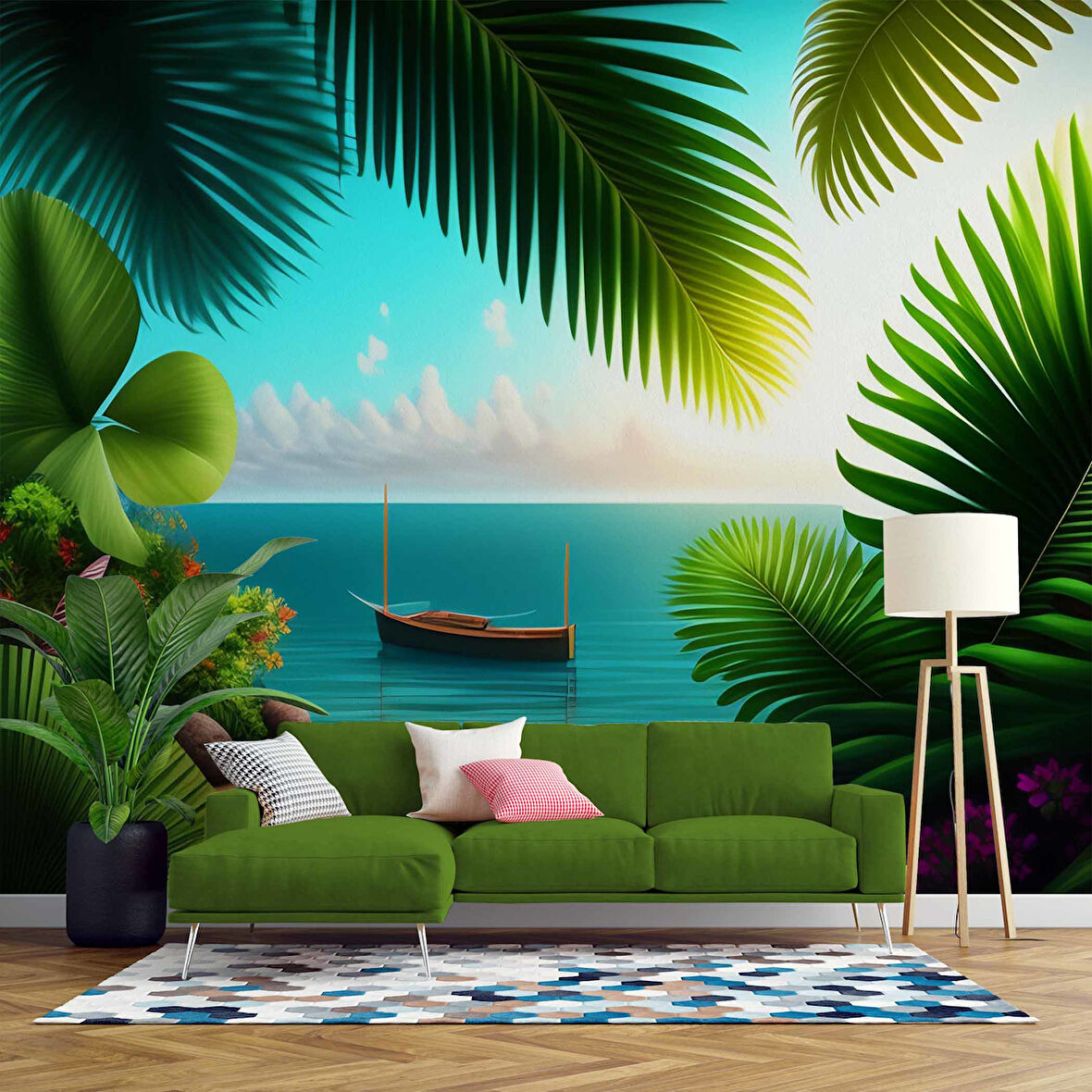 Botanik Bahçe ve Deniz Manzaralı Duvar Kağıdı