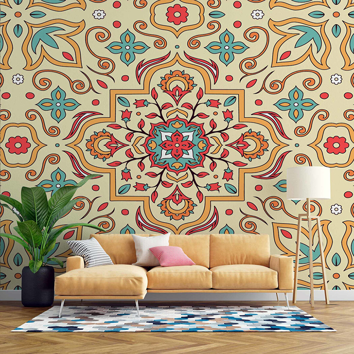 Renkli Çini Motifli Duvar Kağıdı