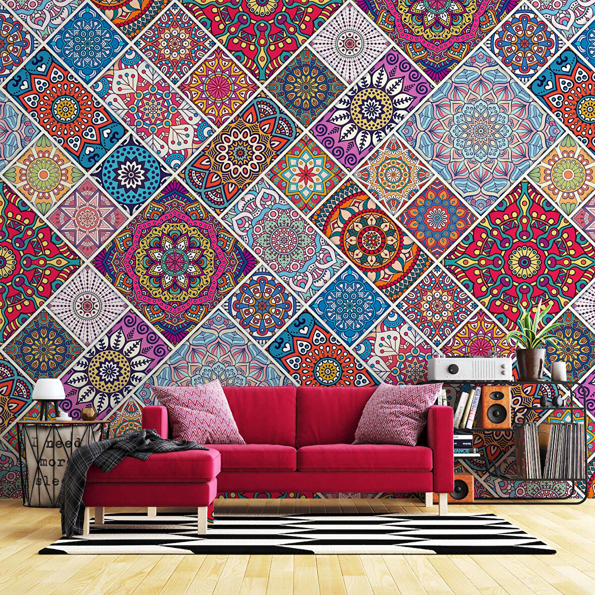 Rengarenk Çini Mandala Desenli Duvar Kağıdı