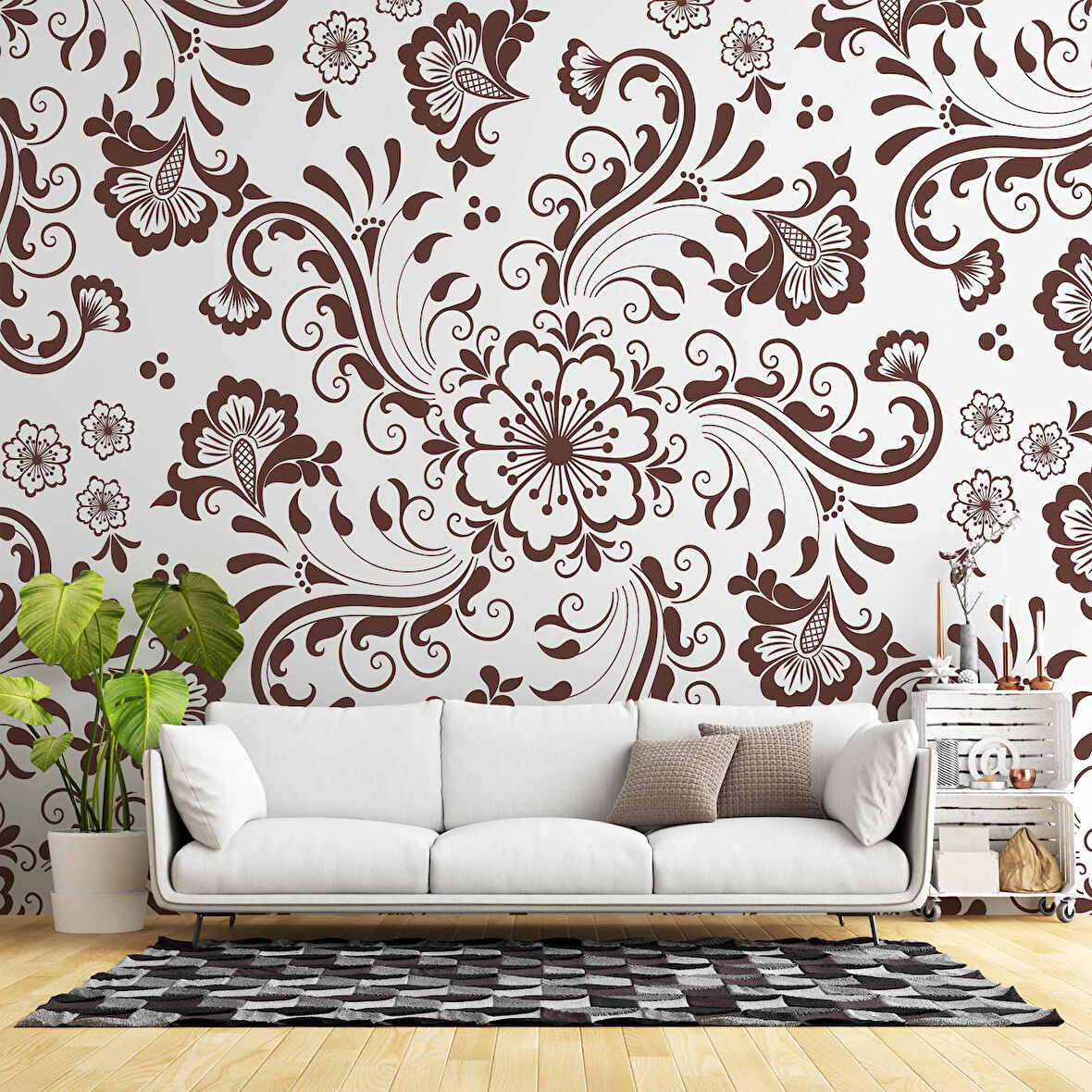 Borda Çiçek Motifli Duvar Kağıdı