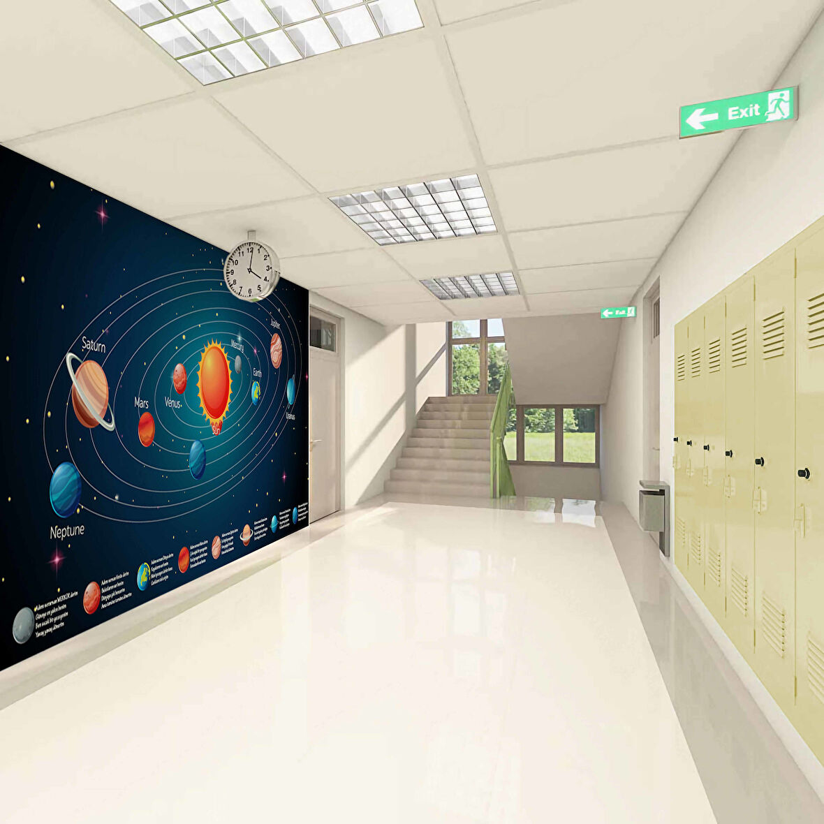 Uzay Gezegenler Okul Duvar Kağıdı Baskı