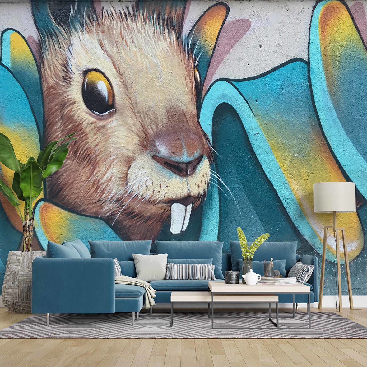 Grafitti Tavşan Temalı Duvar Kağıdı