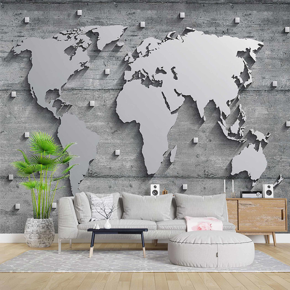 Metalik Dünya Haritası Duvar Kağıdı