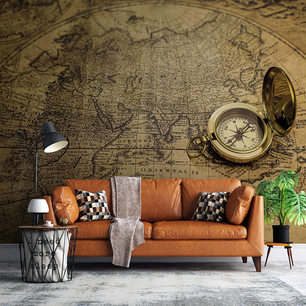 Vintage Dünya Haritası ve Pusula Duvar Kağıdı
