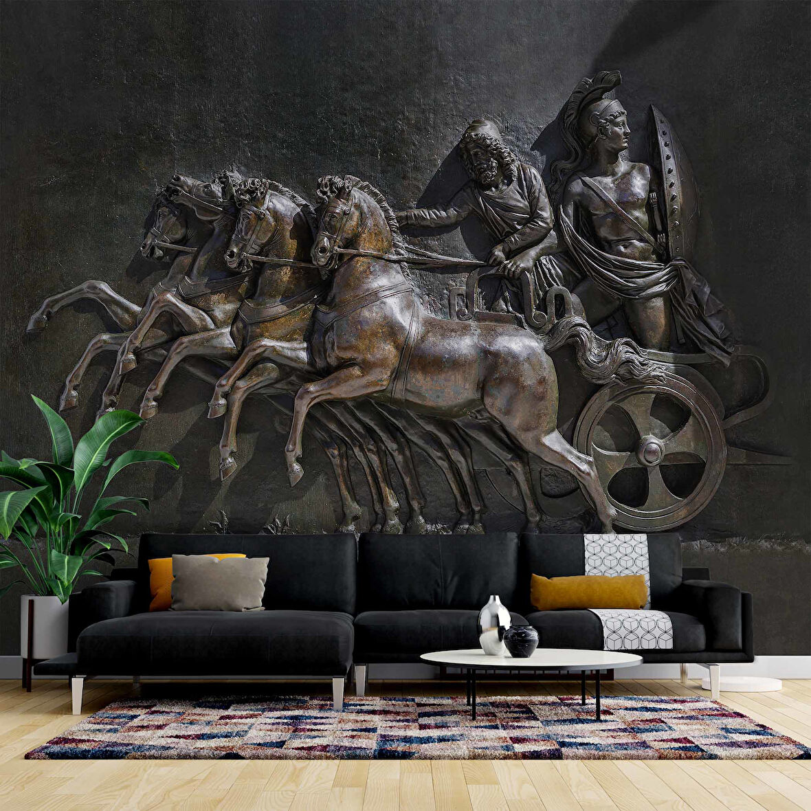 3 Boyutlu Kabartma Rofye Roma Atlı Şovalye Heykel Duvar Kağıdı