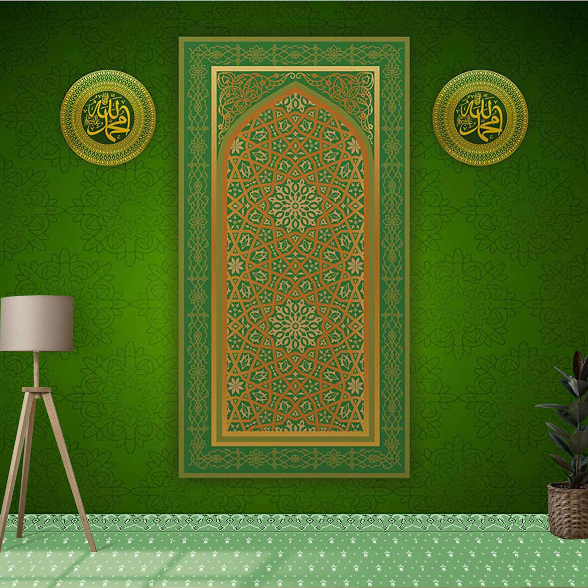 Yeşil İslami Motifli Mescid Duvar Kağıdı