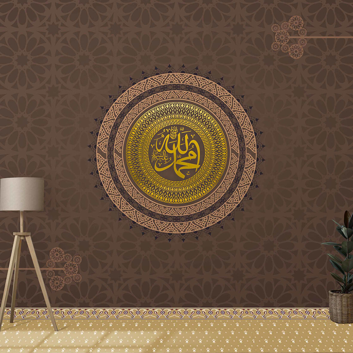 Kahverengi Altın İslami Motifli Mescid Duvar Kağıdı