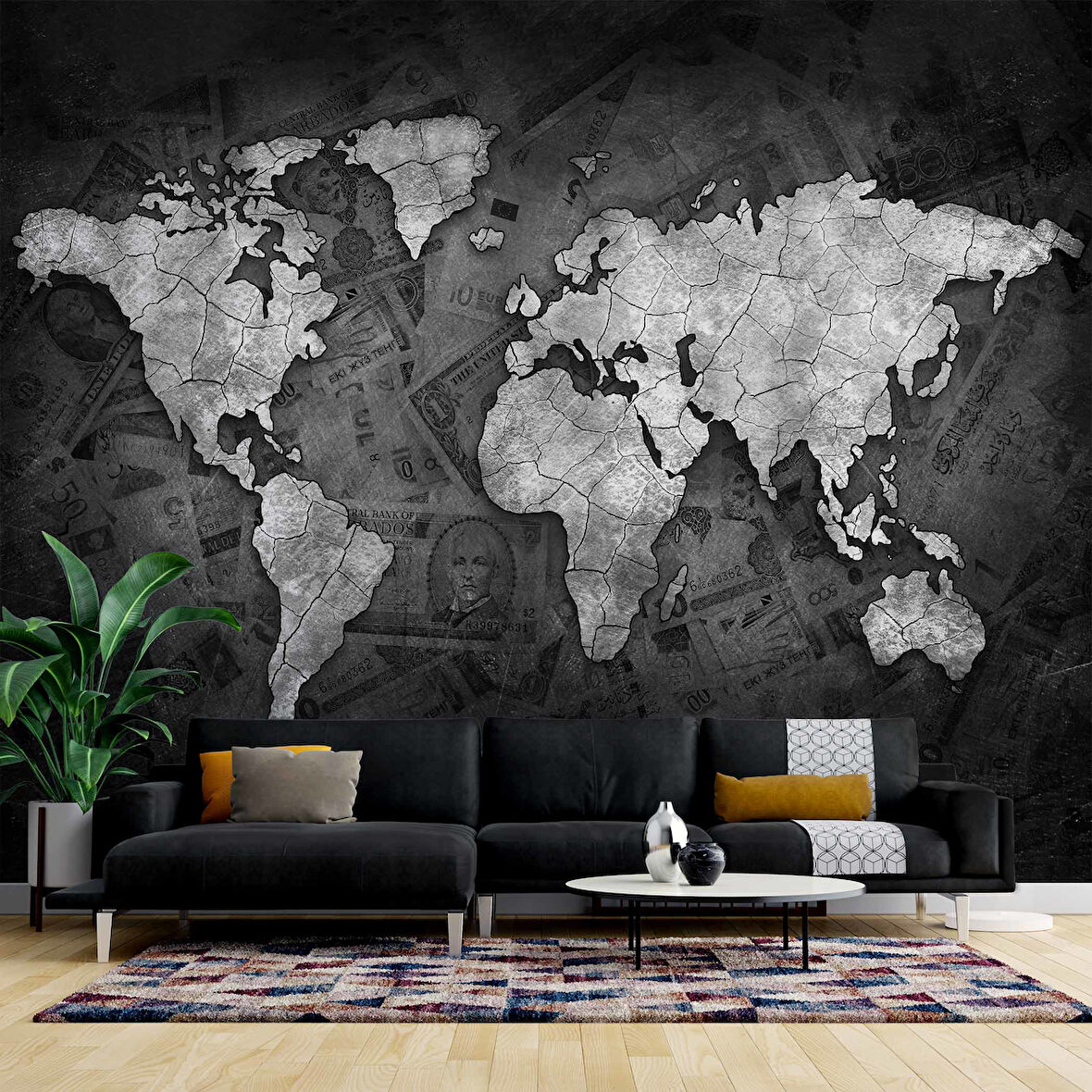 Siyah Dünya Haritası Duvar Kağıdı