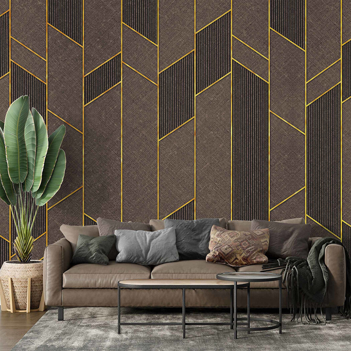 Ahşap Kahverengi Gold Desenli 3 Boyutlu 3D Duvar Kağıdı