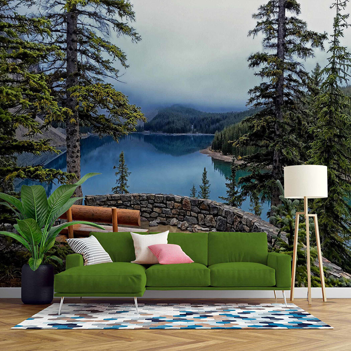 Orman ve Göl Manzaralı Duvar Kağıdı