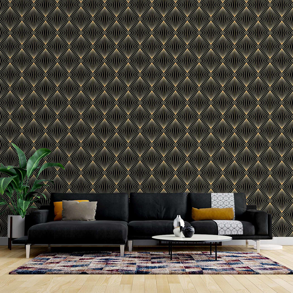 3 Boyutlu Siyah Altın Duvar Kağıdı