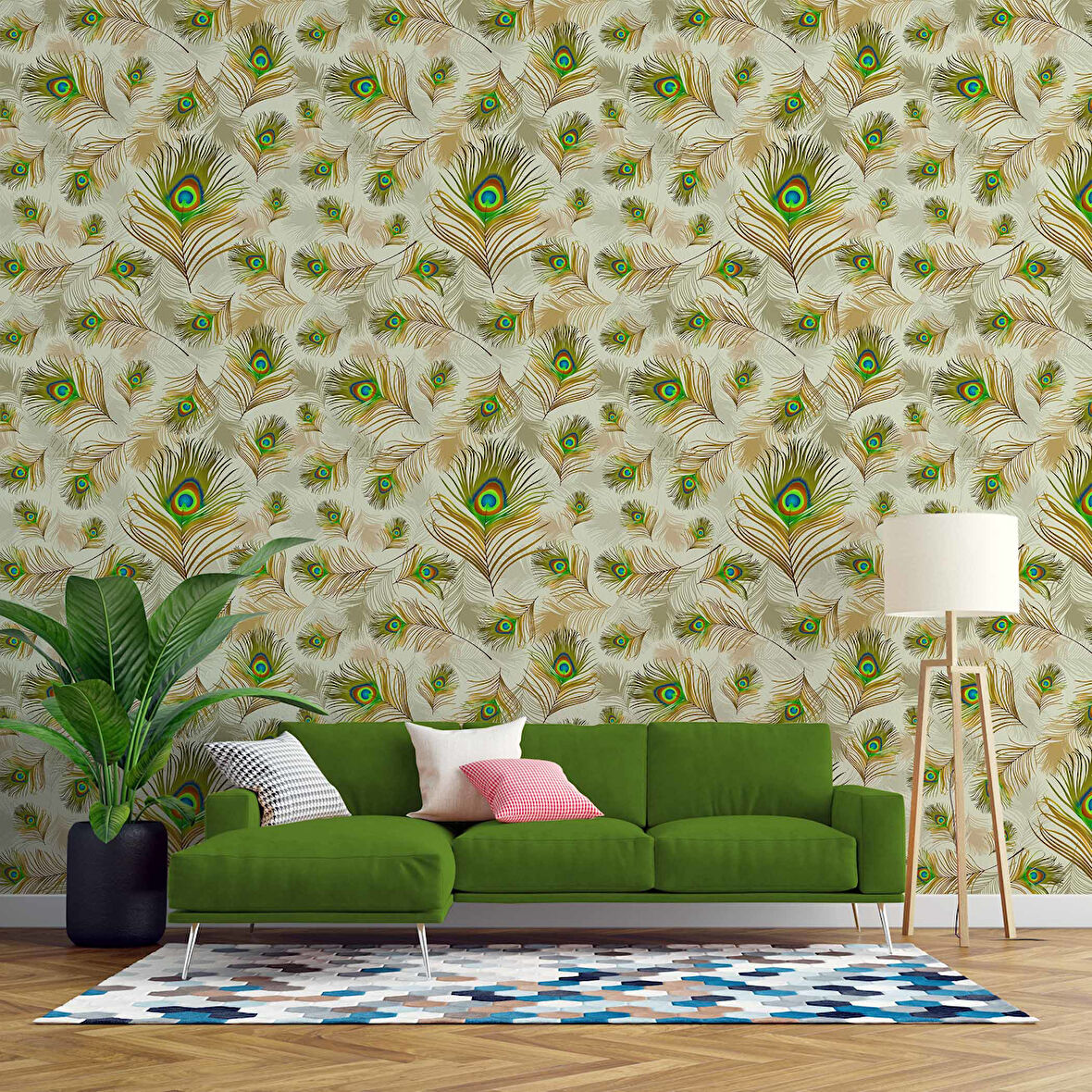 Tavuskuşu Tüy Desenli Duvar Kağıdı