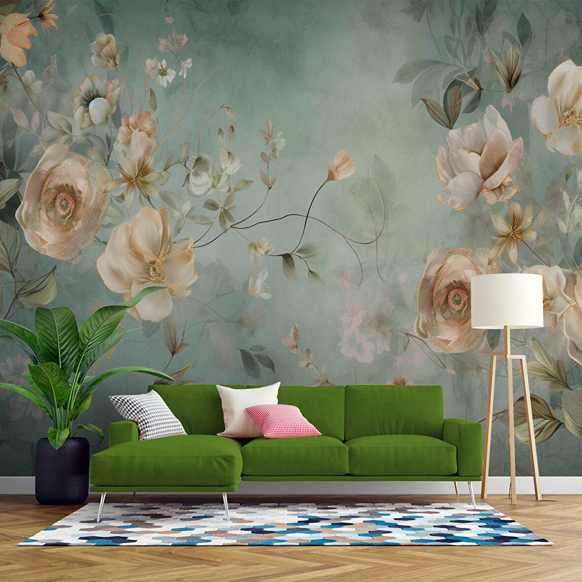 Soft Pembe Beyaz Çiçek Desenli Duvar Kağıdı