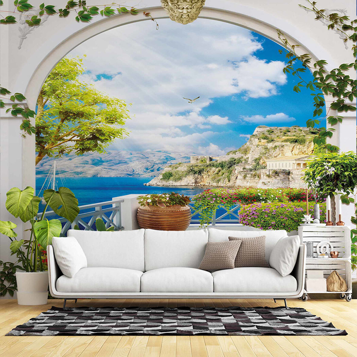 Balkon ve Deniz Manzaralı Duvar Kağıdı