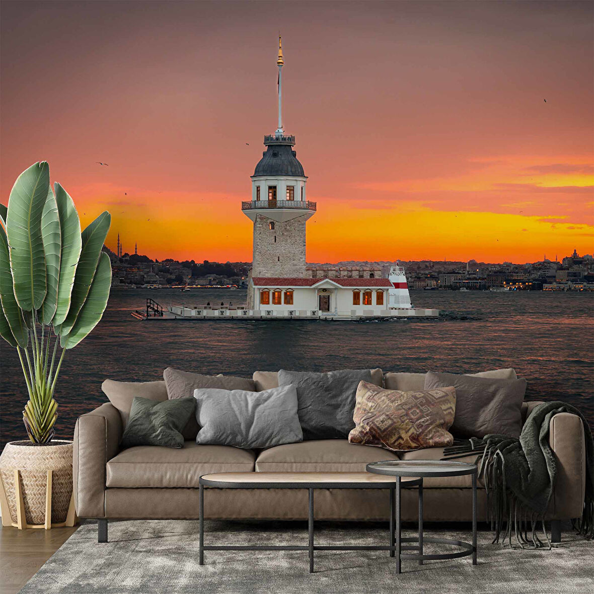 İstanbul Günbatımı Kızkulesi Manzaralı Duvar Kağıdı