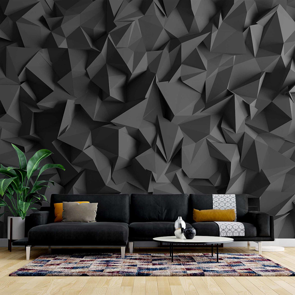 3 Boyutlu Siyah Üçgen Desenli Duvar Kağıdı