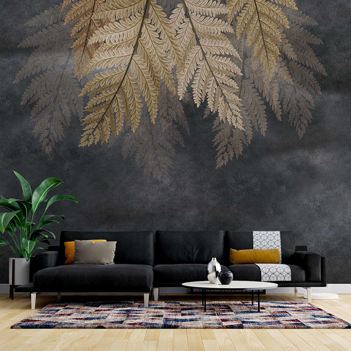 Altın Yaprak Desenli Duvar Kağıdı