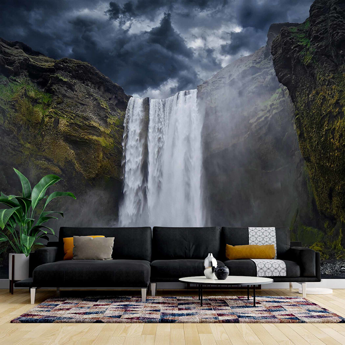 Şelale Nehir Dağ Duvar Kağıdı Baskı