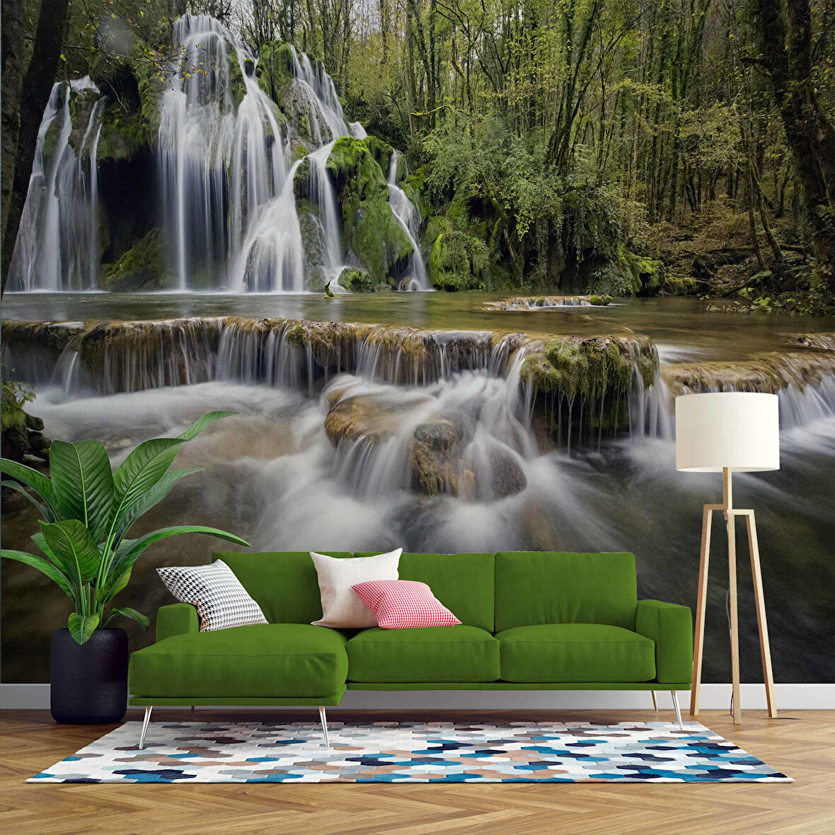 Şelale Nehir Orman Sonbahar Duvar Kağıdı Baskı