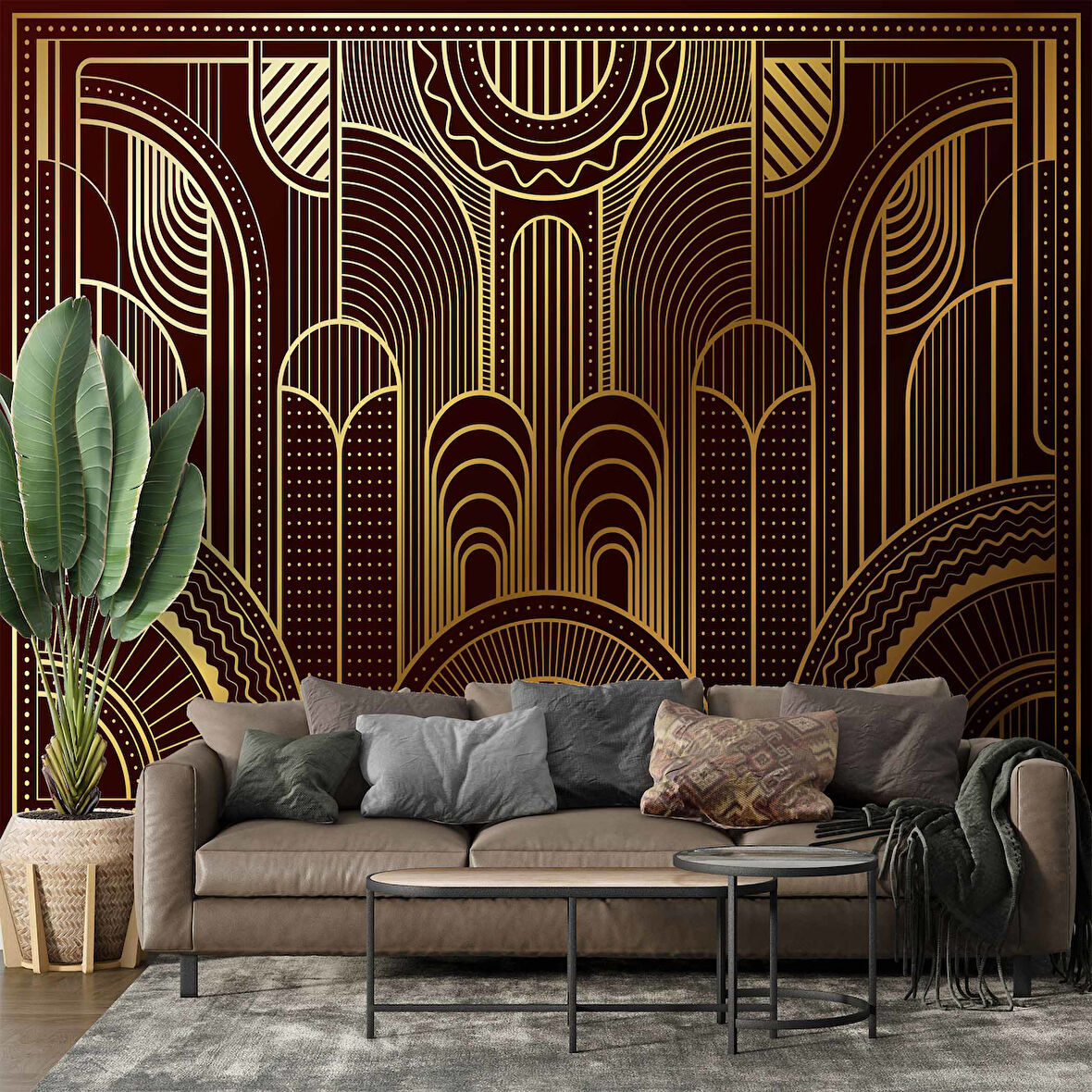 Kahverengi Altın Motifli Duvar Kağıdı