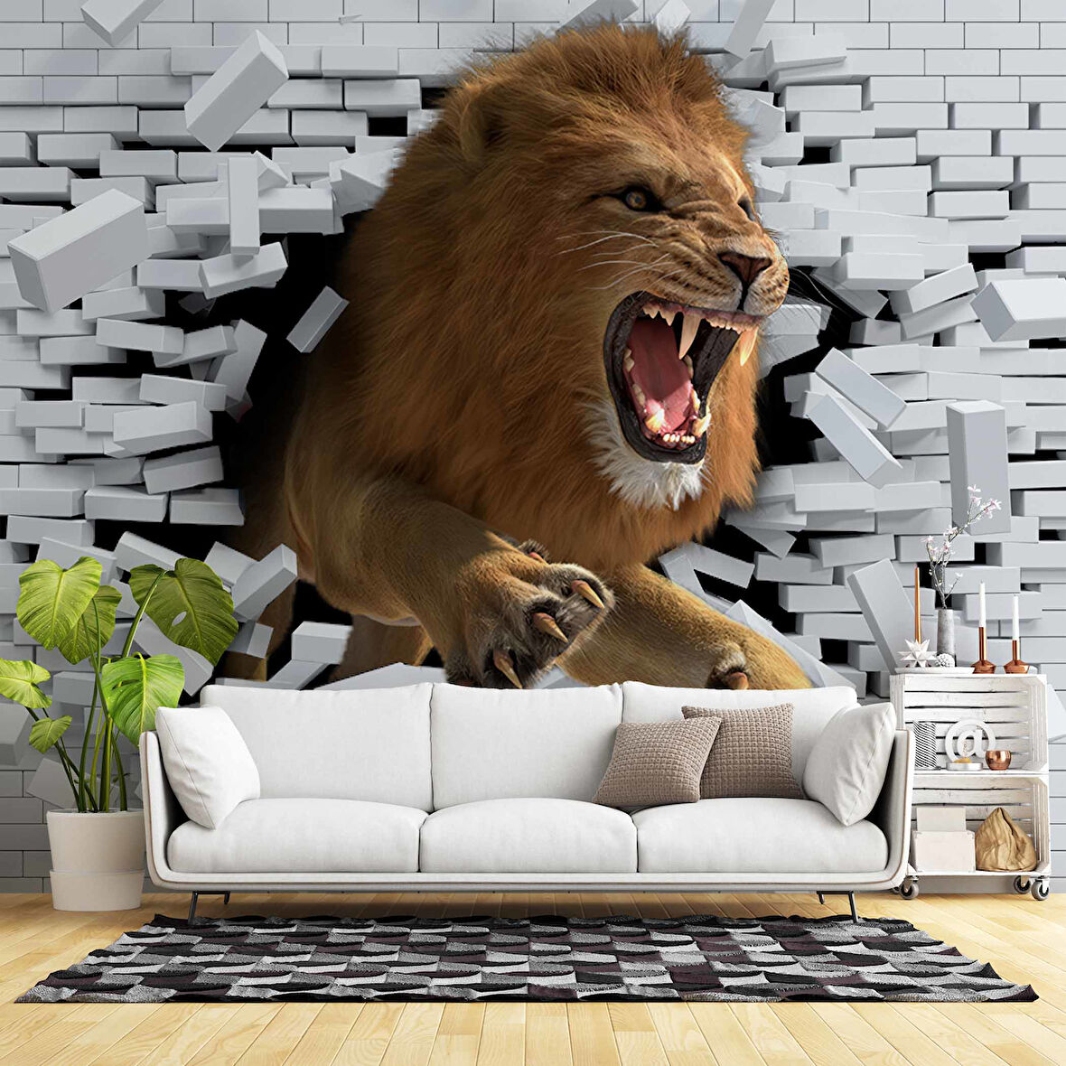 3 Boyutlu Aslan Temalı Duvar Kağıdı
