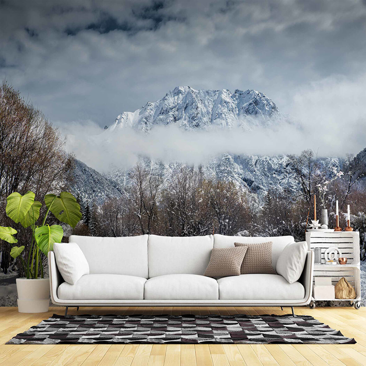 Kış Karlı Dağ ve Gökyüzü Manzaralı Duvar Kağıdı
