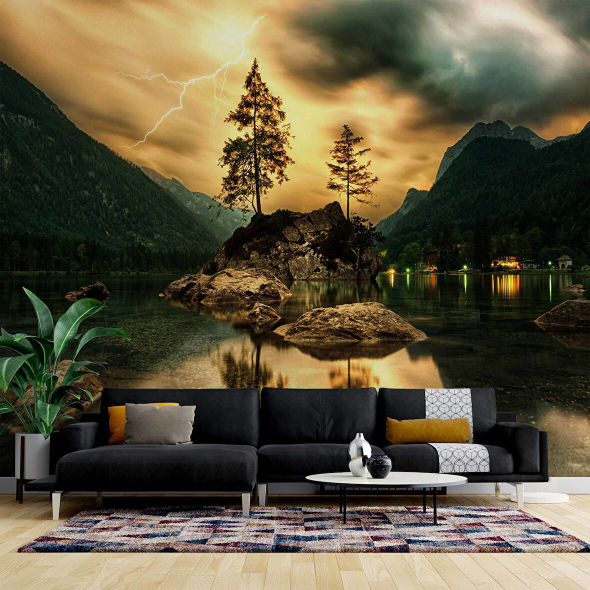 Dağ Yıldırım Göl Manzarası Duvar Kağıdı