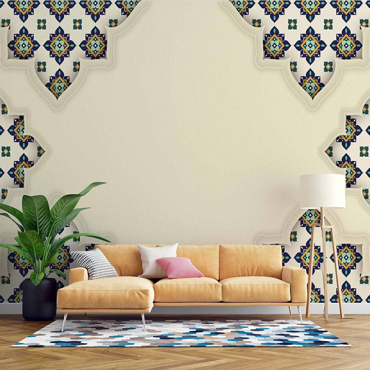 Etnik Motif Çini Desenli Duvar Kağıdı