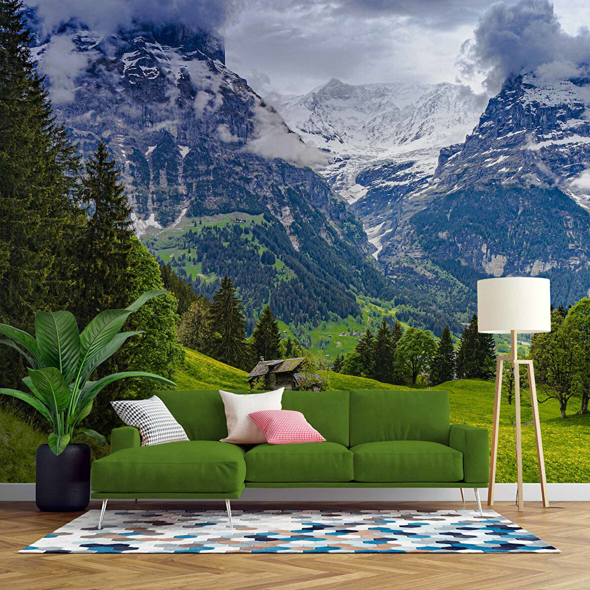 Karlı Dağ ve Yeşil Vadi Manzara Duvar Kağıdı