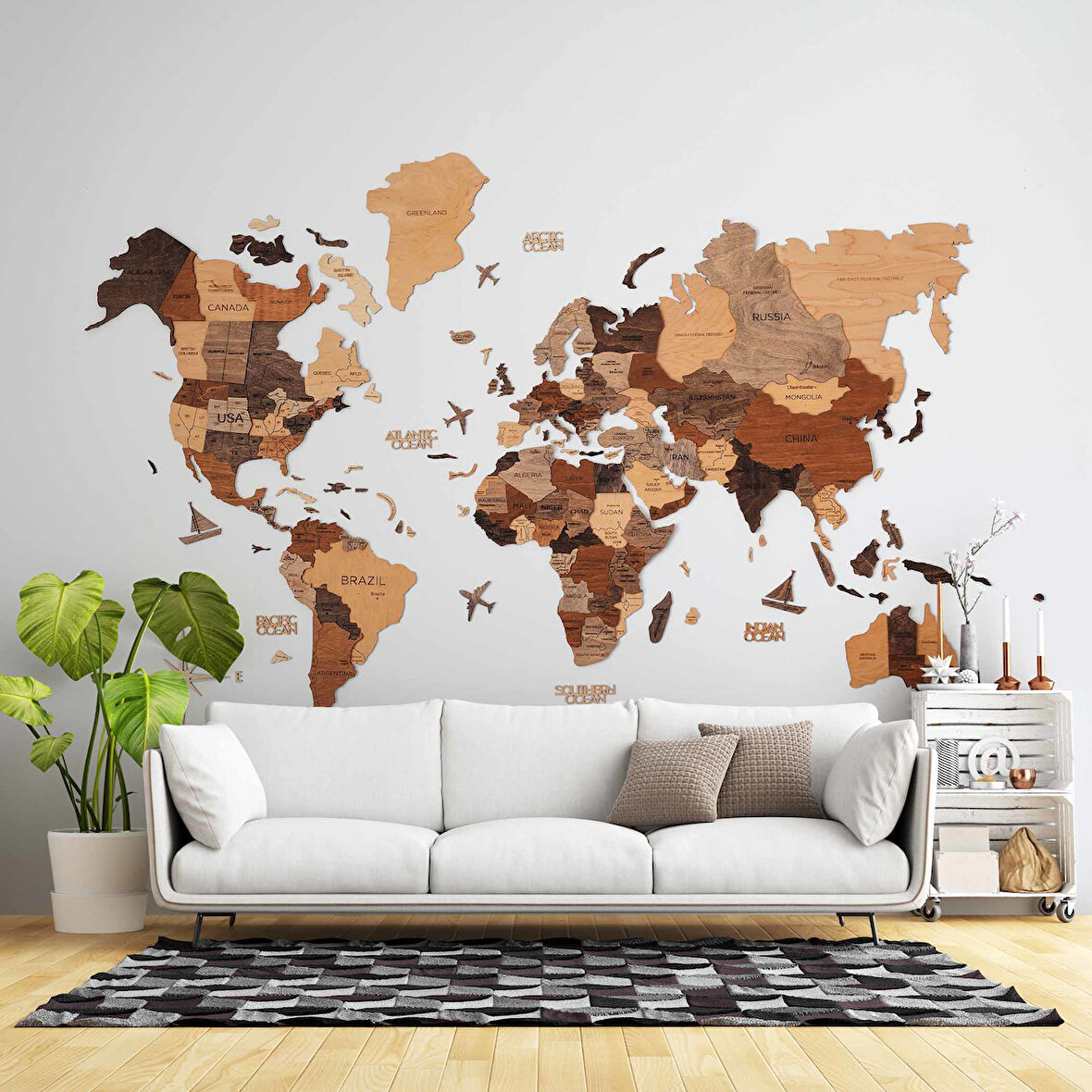Ahşap Ağaç Dünya Haritası Duvar Kağıdı